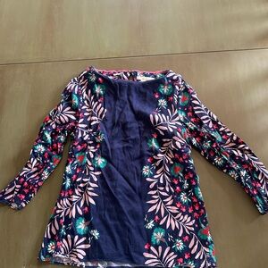 Boden Navy Floral Top with Pink Trim